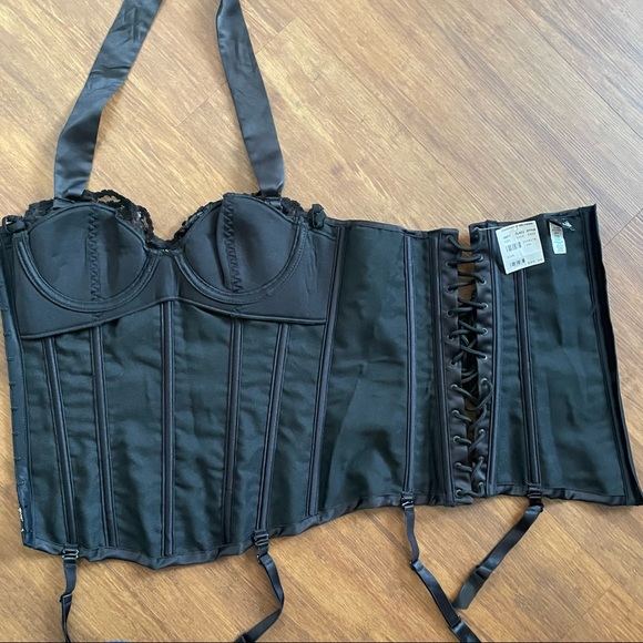 Fredricks Hollywood corset black lace sequins gold sexy Small bustier lingerie - Picture 8 of 11